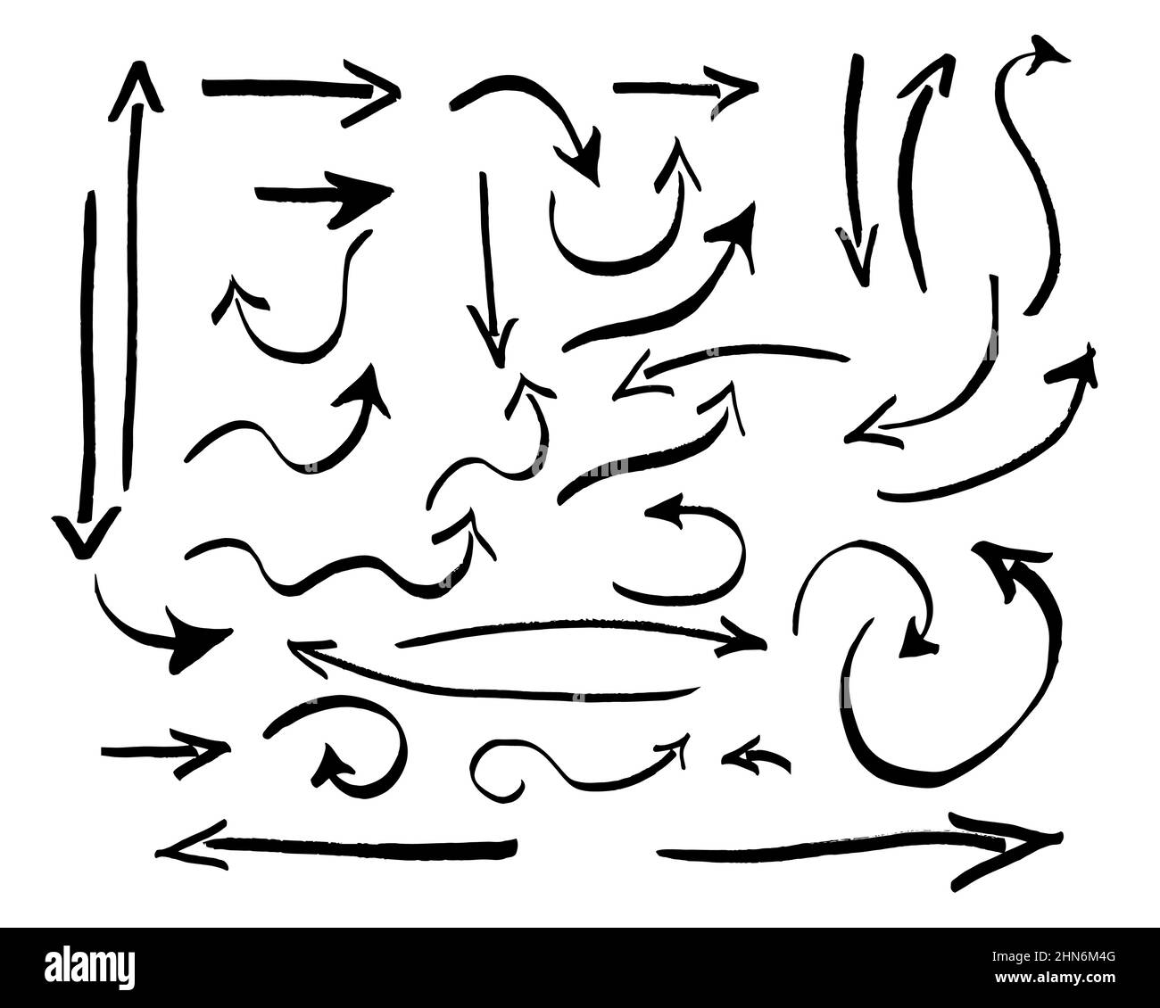 Ensemble de différentes flèches de forme de grunge, pointeurs dessinés à la main, isolés sur fond blanc. Forme de flèche noire style de contour, objet pour la conception, vecteur Illustration de Vecteur