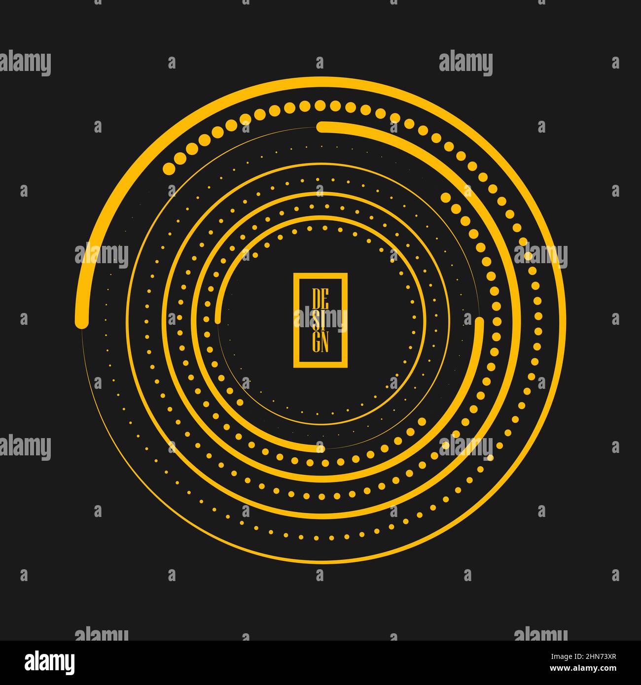 Lignes jaunes abstraites et points demi-tons sous forme de cercle. Art géométrique élément de conception pour cadre de bordure, technologie autour logo, tatouage, signe, web Illustration de Vecteur
