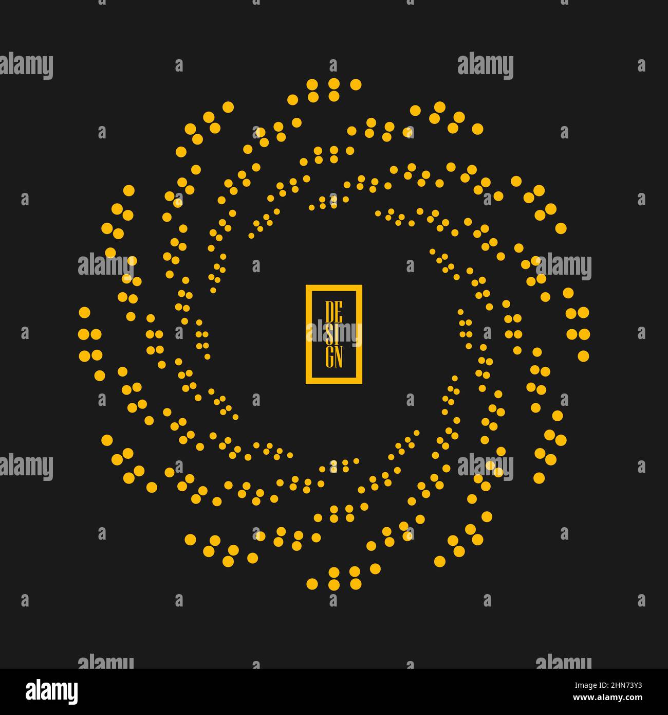 Points demi-tons abstraits jaunes sous forme de cercle. Illustration vectorielle. Élément de design pour logo rond technologique, cadre à bordure rayée, badges, emblèmes Illustration de Vecteur