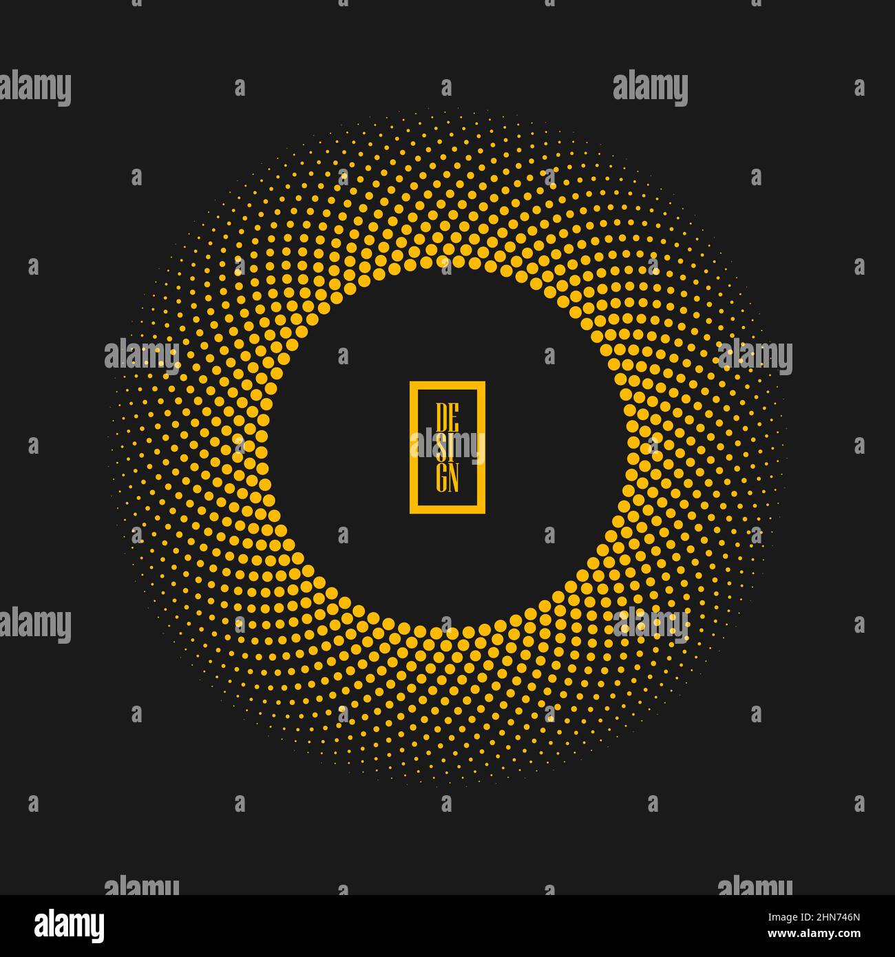 Points demi-tons abstraits jaunes sous forme de cercle. Illustration vectorielle. Élément de design pour logo rond technologique, cadre à bordure rayée, badges, emblèmes Illustration de Vecteur