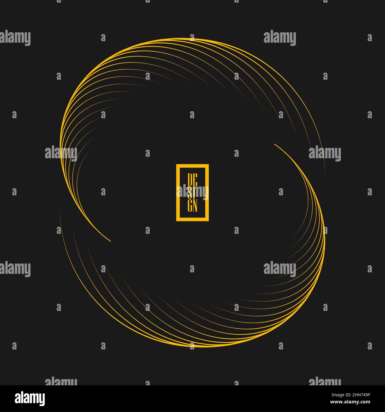 Lignes courbes de vitesse jaunes en forme de cercle abstrait. Arrière-plan gris. Élément de design tendance pour cadre rond, logo, signe, symbole, Web, tirages, badges Illustration de Vecteur