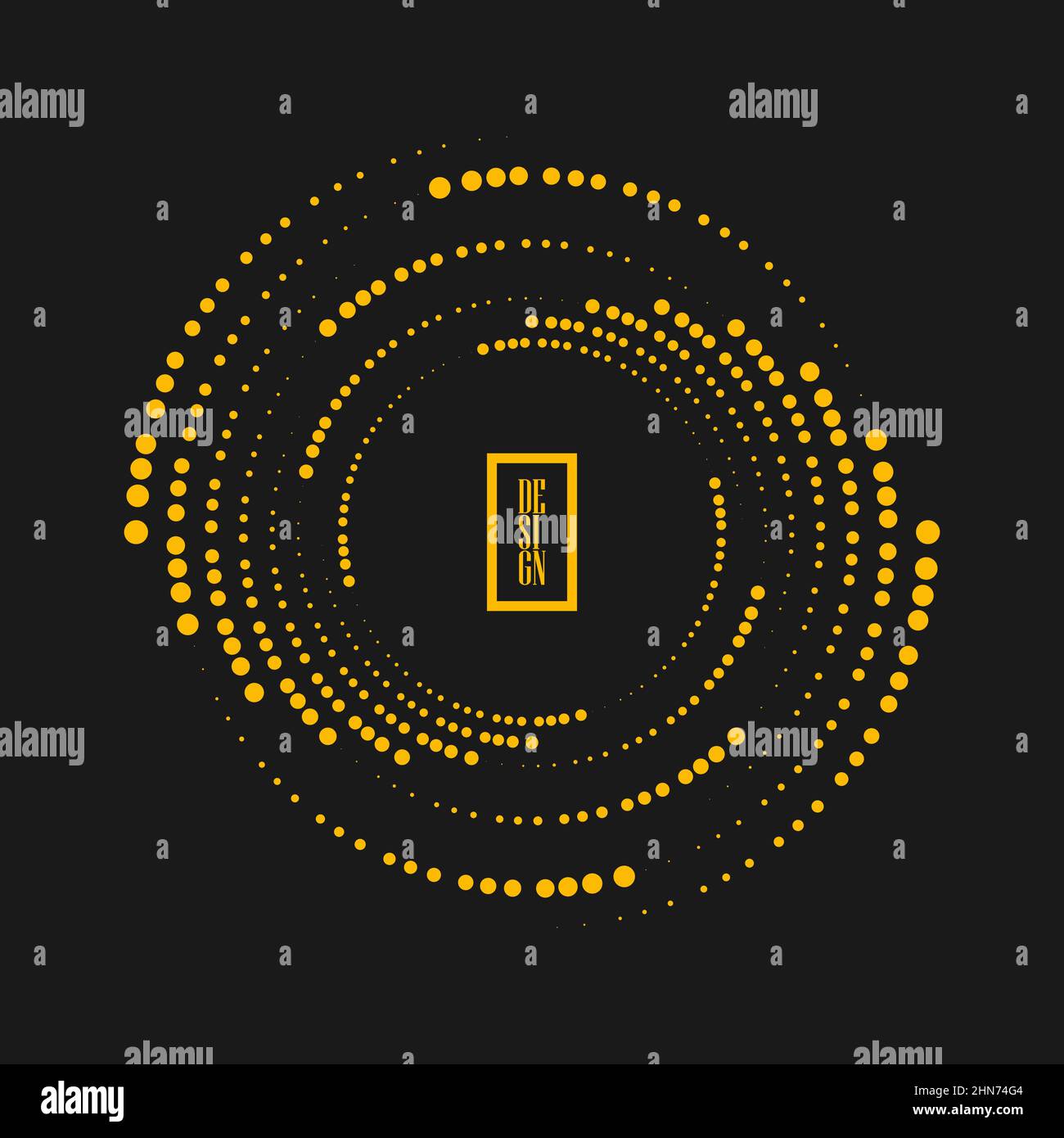 Bandes en pointillés demi-tons jaunes courbes sous forme de vortex. Art géométrique Elément de conception pour cadre de bordure, logo rond, tatouage, signe, symbole, pages web Illustration de Vecteur