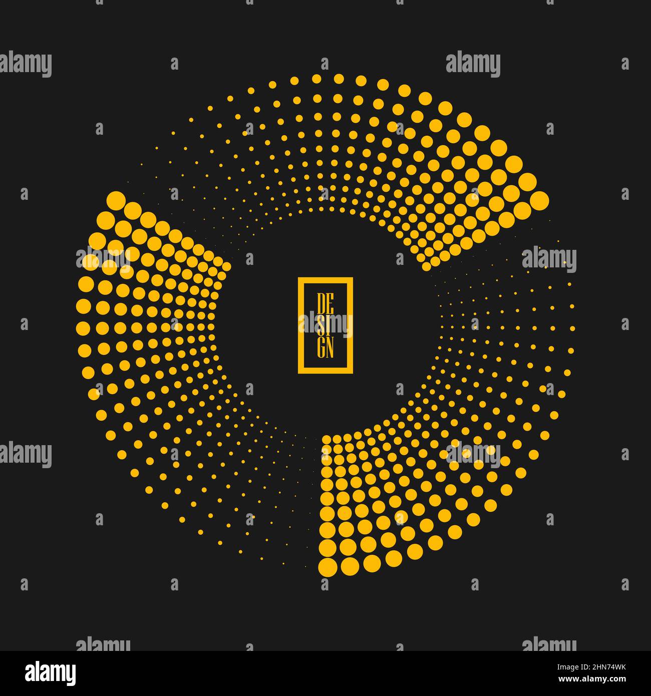 Forme en pointillés jaune demi-ton courbé. Art géométrique Élément de conception pour cadre de bordure, logo rond technologique, tatouage, signe, symbole, pages web, imprime Illustration de Vecteur