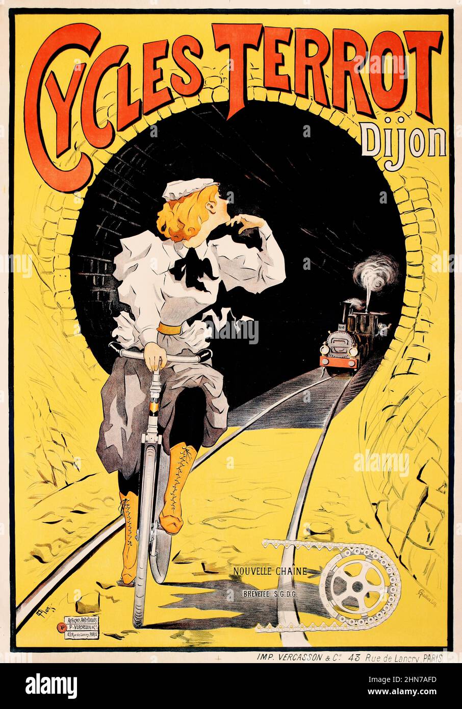 Cycles Terrot Dijon (v.1900) Anonyme. Affiche publicitaire pour vélo vintage. Banque D'Images