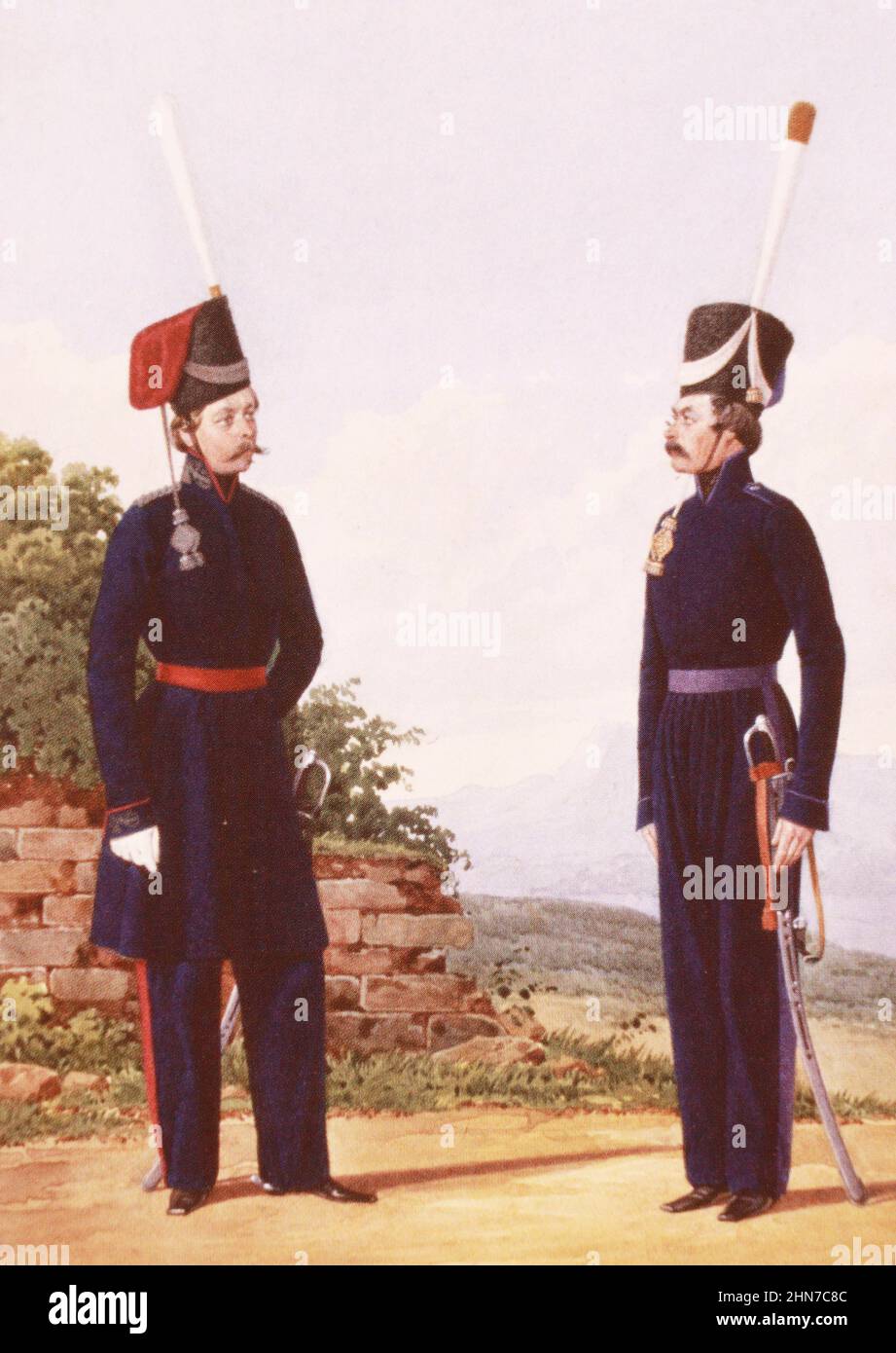 Officier et sergent de l'armée du Don. Gravure de 1814. Banque D'Images