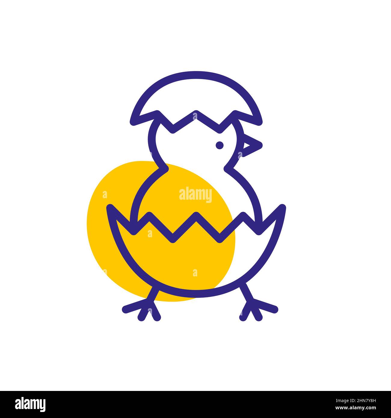 Éclosion de poulet d'un œuf. Icône animal sympa. Pixel parfait, contour modifiable, couleur Illustration de Vecteur