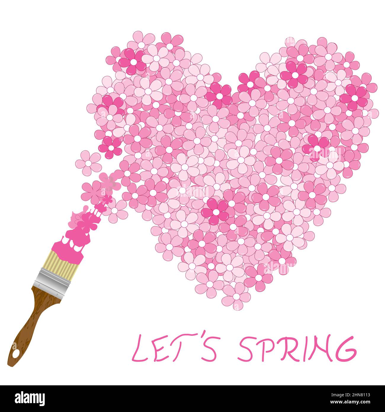 Spring concept avec pinceau peint des fleurs de cerisier en forme de coeur Illustration de Vecteur