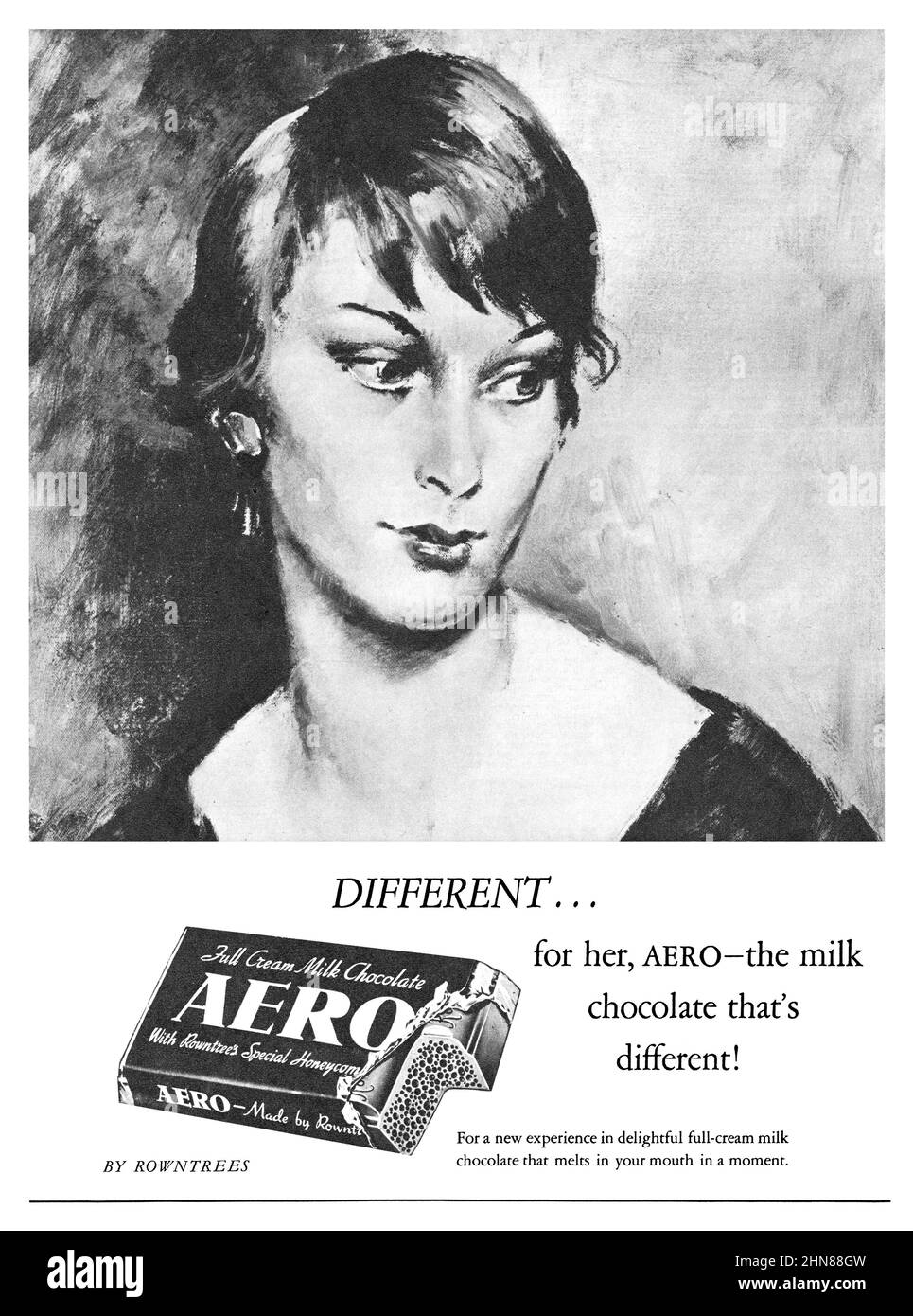 1955 publicité britannique pour la barre de chocolat Aero. Banque D'Images