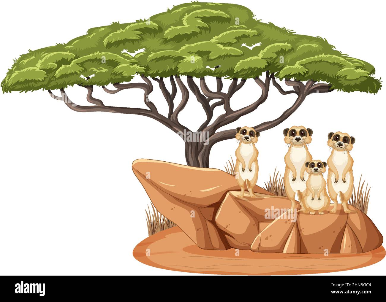 Groupe de meerkats debout avec une illustration de grand arbre Illustration de Vecteur