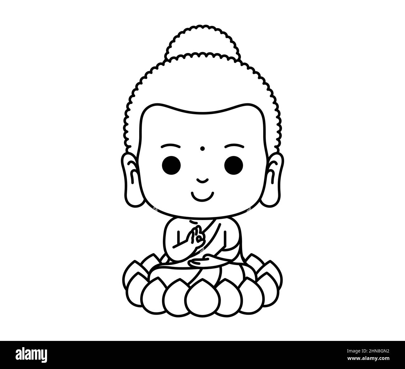 Petite méditation de personnage de dessin animé de bouddha sur l'illustration vectorielle de fleur de lotus Illustration de Vecteur