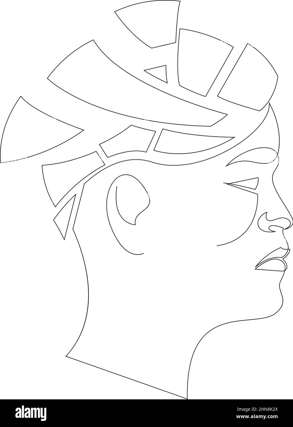 Perte de mémoire et démence, concept de lésions cérébrales. Profil de la personne triste perdant des parties de sa tête comme symbole de la fonction réduite du cerveau et de l'esprit. Ligne v Illustration de Vecteur