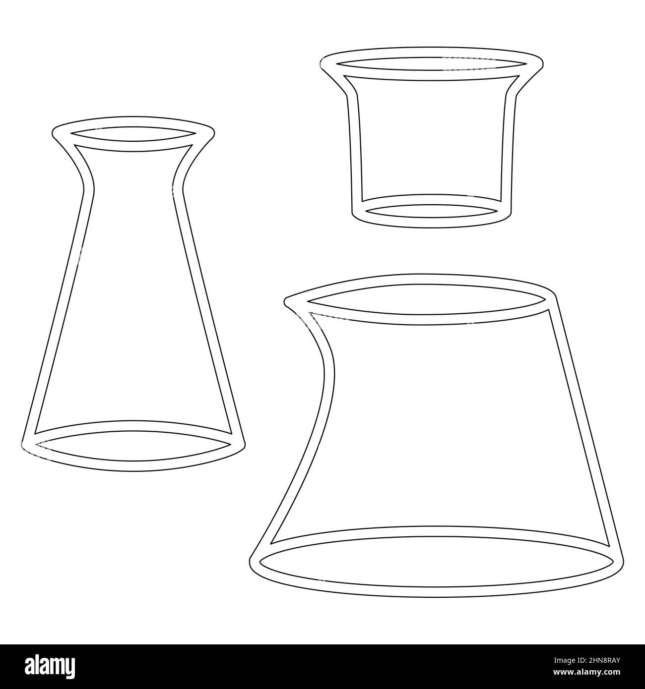 Les icônes vectorielles des tubes à essai chimiques définissent des illustrations plates minimalistes.Expérimentez des flacons chimiques pour la science isolés sur fond blanc. Illustration de Vecteur