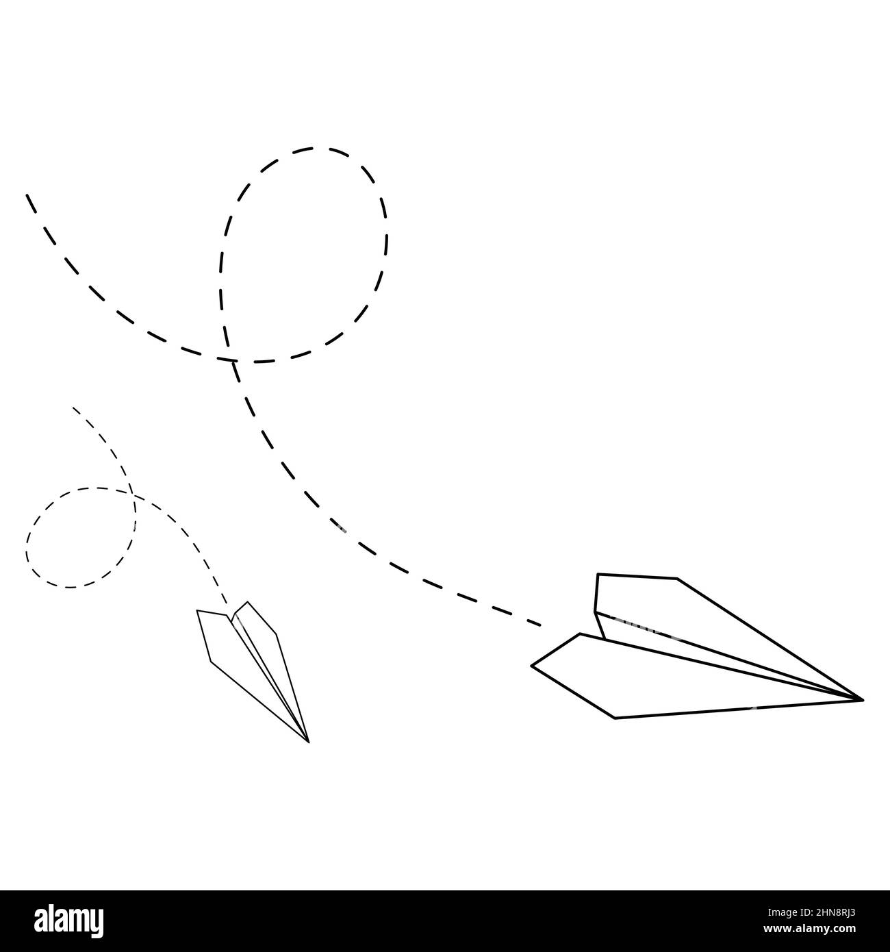 Ensemble d'illustrations vectorielles des icônes de plan de papier.Contour avion papier simple isolé sur fond blanc.Symbole de voyage et d'itinéraire. Illustration de Vecteur