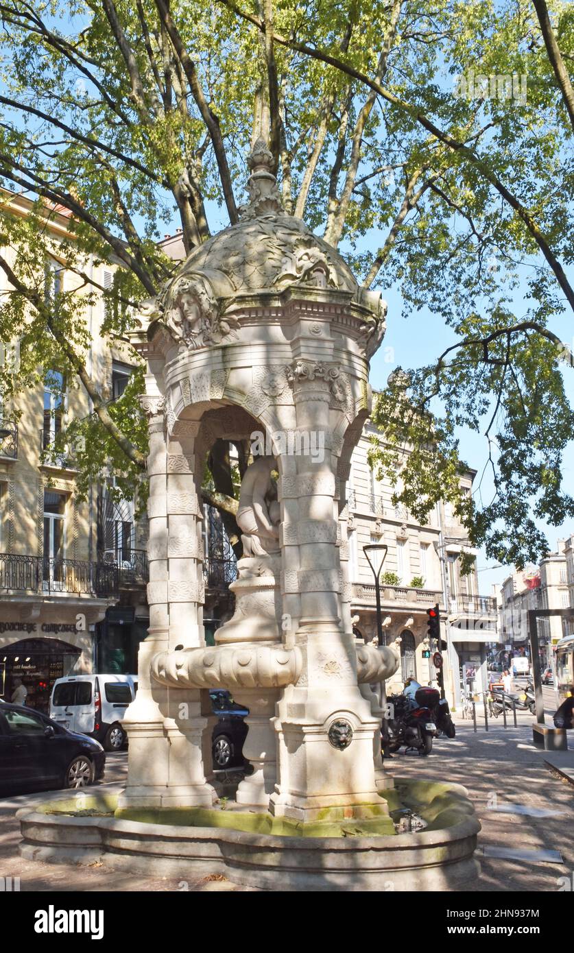 La fontaine de la place Charles Gruet, à Bordeaux, France, Banque D'Images