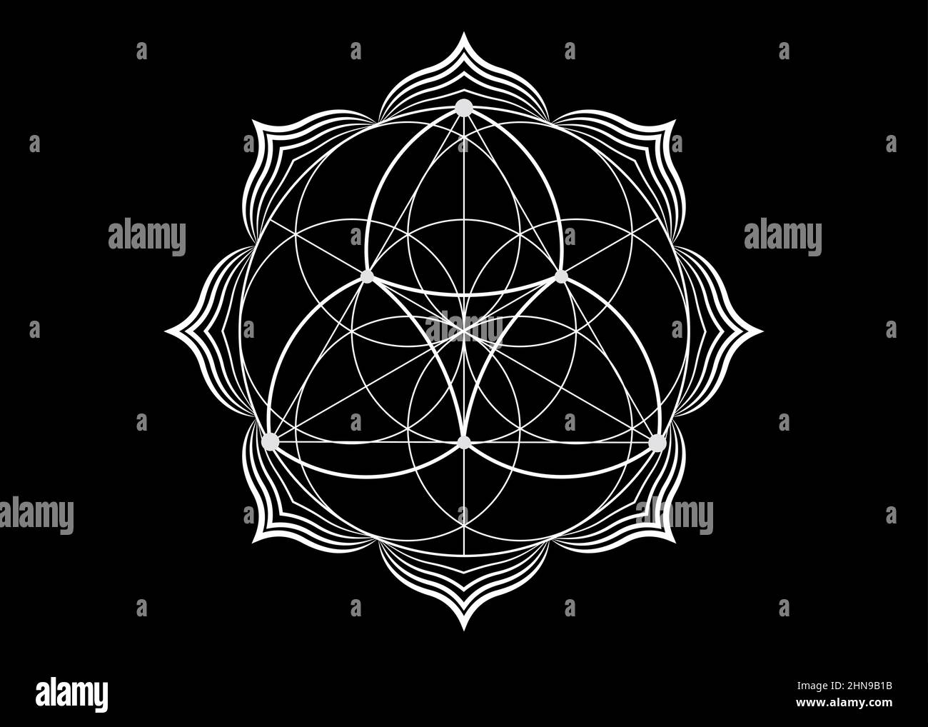 Géométrie Sacrée Tatouage Fleur De Vie Graine fleur de vie Lotus icône, yantra mandala géométrie sacrée, tatouage  symbole de l'harmonie et de l'équilibre. Talisman mystique, vecteur de  lignes blanches isolé Image Vectorielle Stock - Alamy