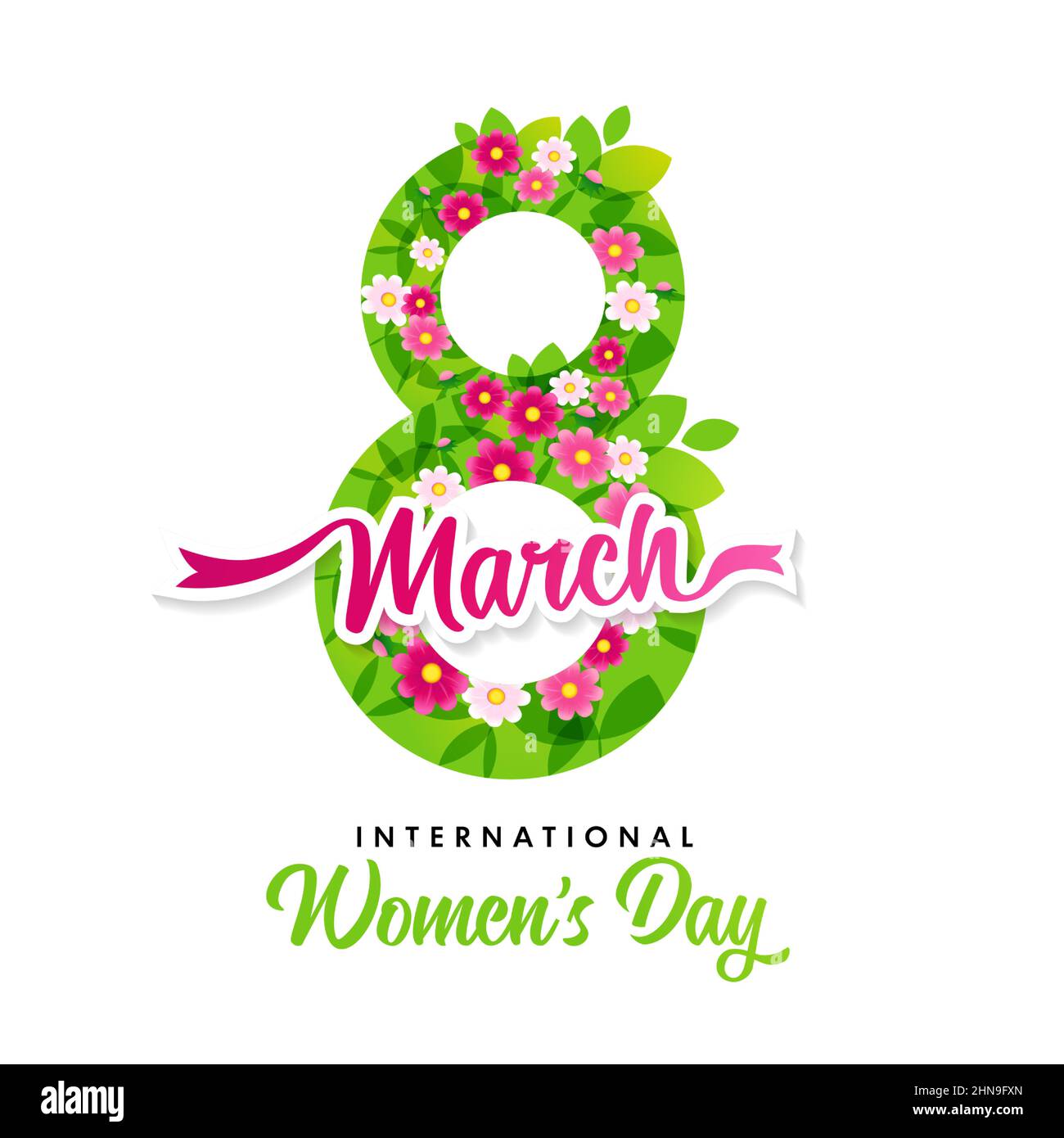 Journée internationale de la femme Mars 8 nombre de fleurs de printemps. Happy Women Day élégant scénario sur fond blanc Illustration de Vecteur