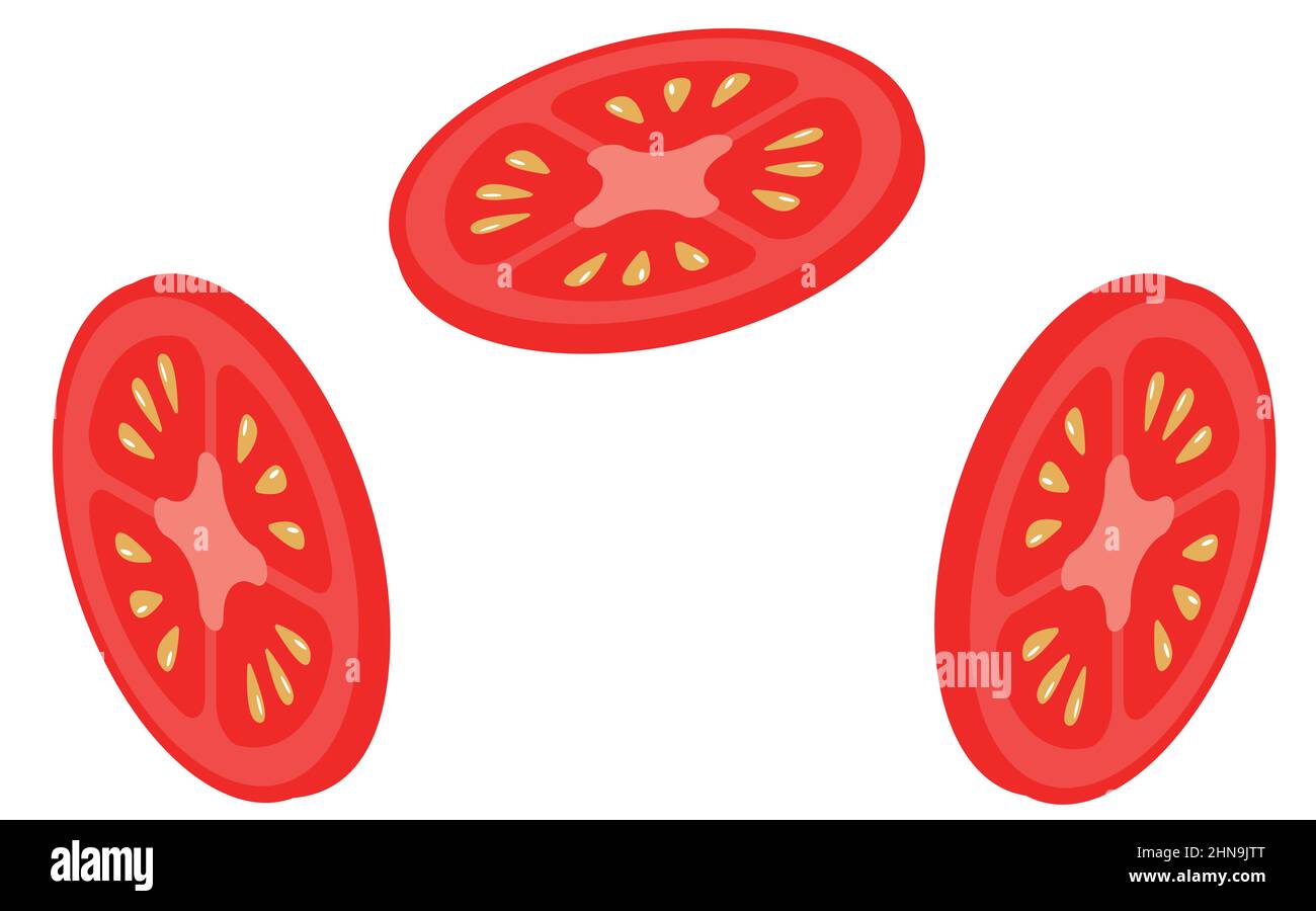 Ensemble de tomates.tomates coupées.légumes rouges frais.isométrie Illustration de Vecteur