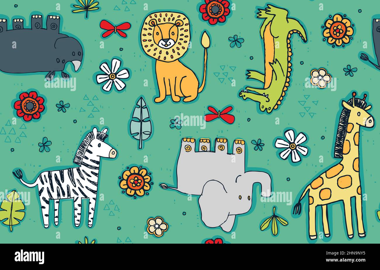 Motif vectoriel sans couture Doodle Zoo Illustration de Vecteur