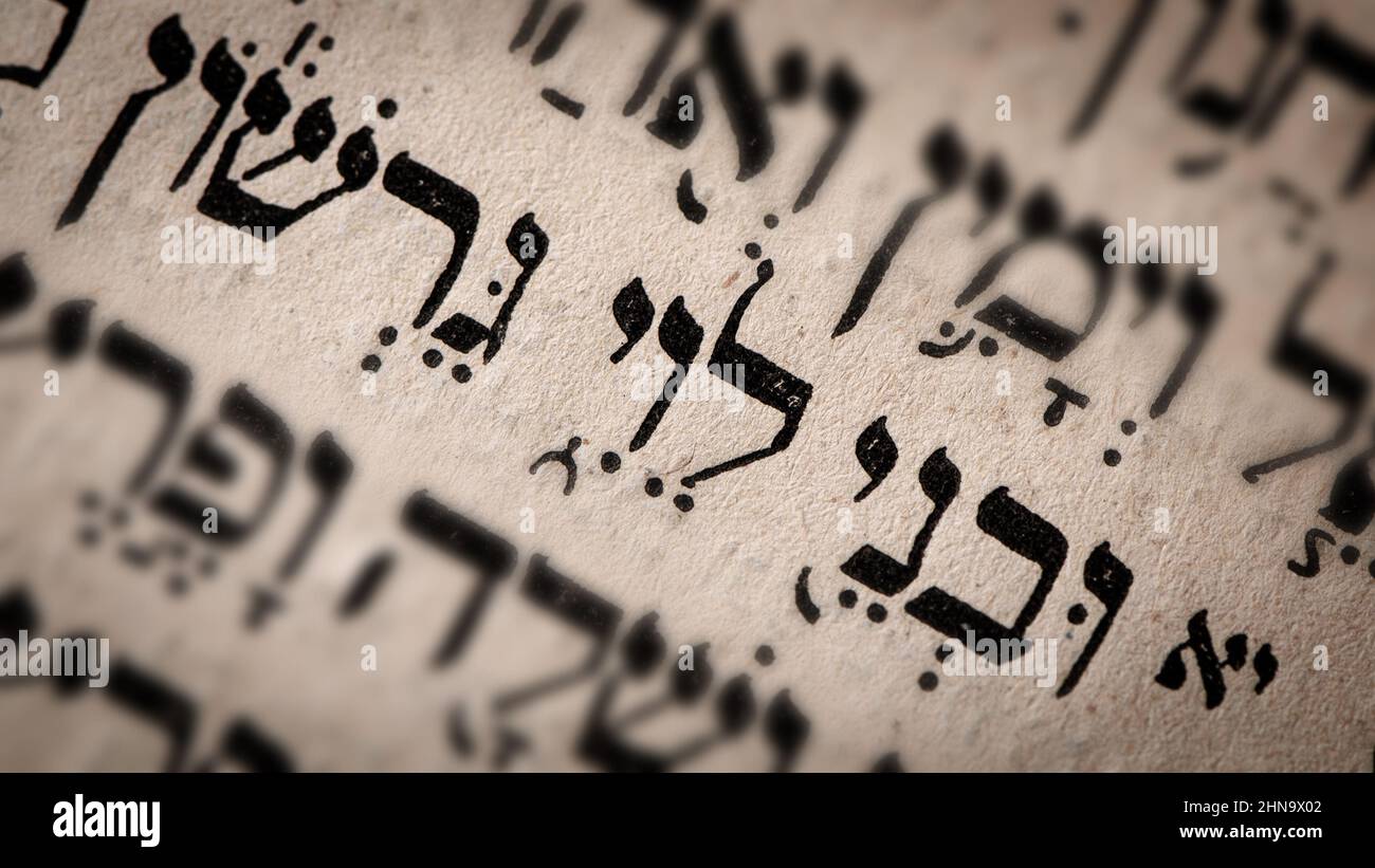 Mot hébreu dans la page Torah. La traduction anglaise est le nom de Lévi, le troisième fils de Jacob et de Léa. Fondateur de la tribu Israélite de Levi Banque D'Images