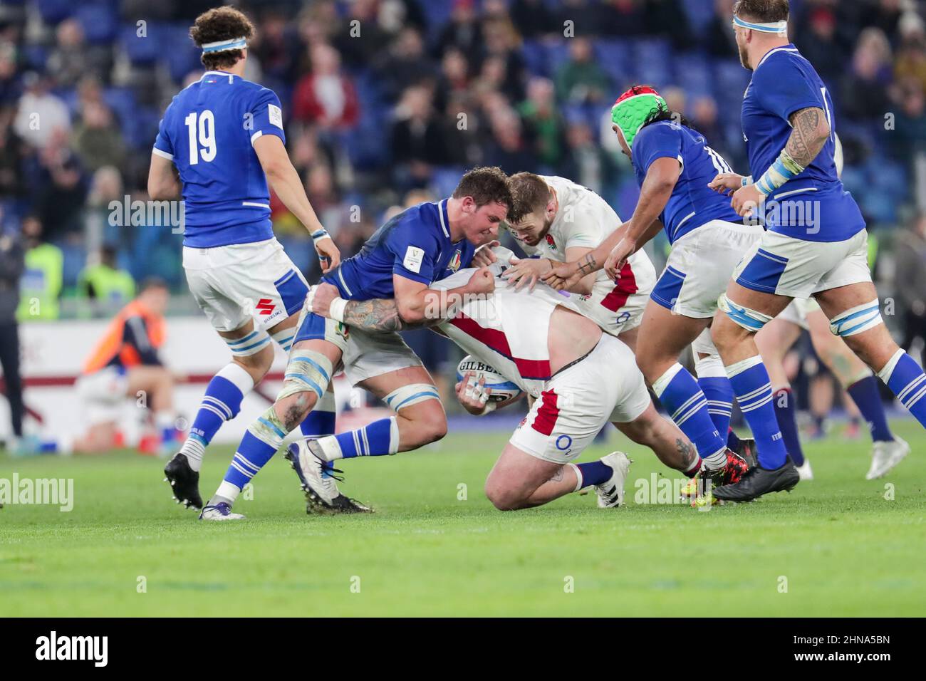 Stade Olimpico, Rome, Italie, 13 février 2022, Italie défense pendant 2022 six Nations - Italie contre Angleterre - Rugby six Nations match Banque D'Images