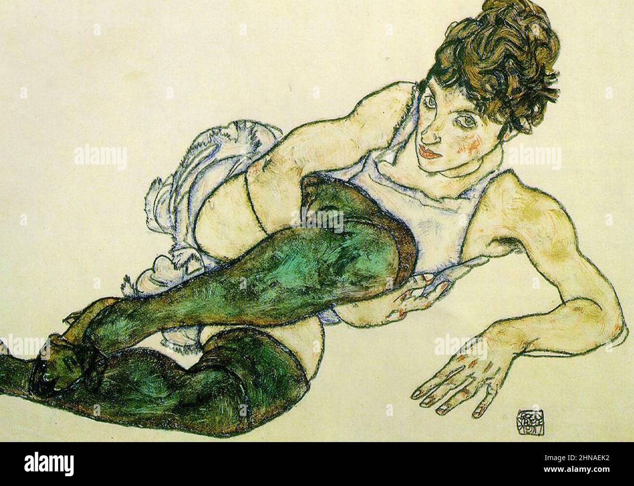 EGON SCHIELE (1890-1918) peintre expressionniste autrichien. Sa peinture de 1914 Bas verts Banque D'Images