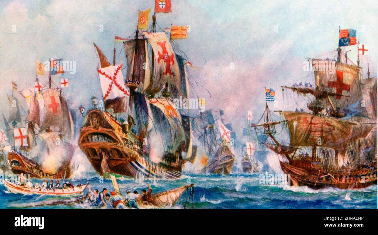 ARMADA ESPAGNOLE 1588 dans une peinture de 20th siècle Banque D'Images