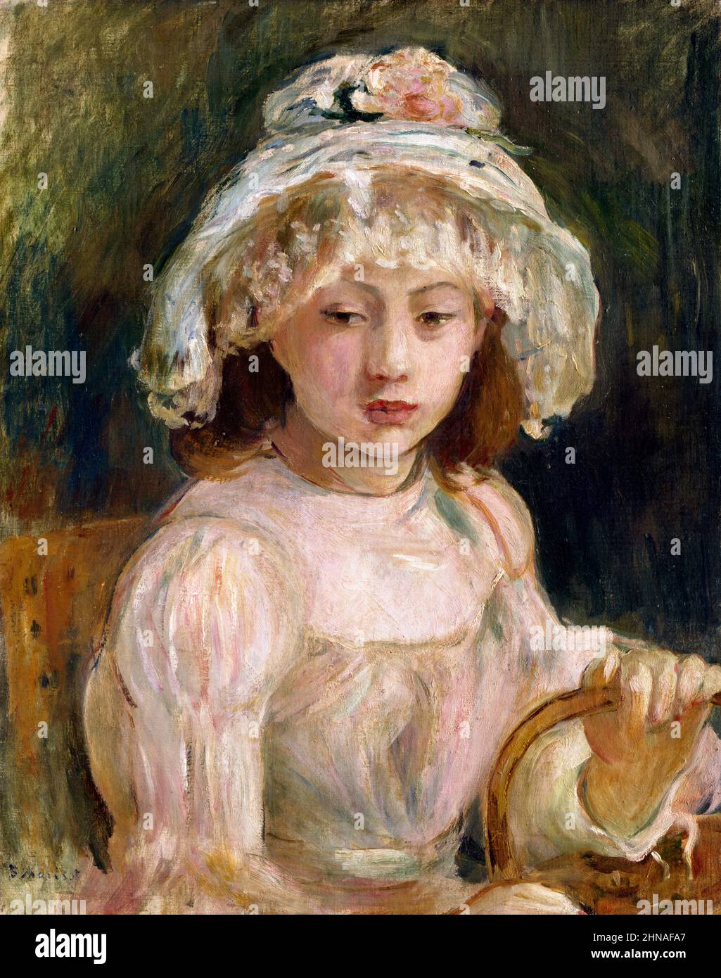 Jeune fille avec un chapeau par Berthe Morisot (1841-1895), huile sur toile, 1892 Banque D'Images