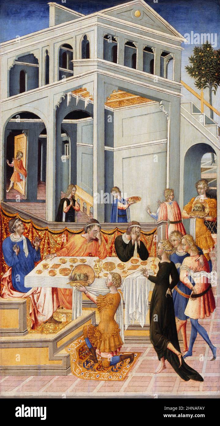 Le chef de Saint Jean-Baptiste présenté à Hérode par l'artiste italien Giovanni di Paolo di Grazia (c. 1403–1482), tempera sur panneau, c. 1455-60 Banque D'Images