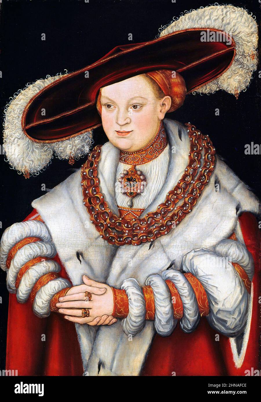 Portrait de Magdalena de Saxe, épouse de l'électeur Joachim II de Brandebourg par Lucas Cranach l'aîné, huile à panneaux, c. 1529 Banque D'Images