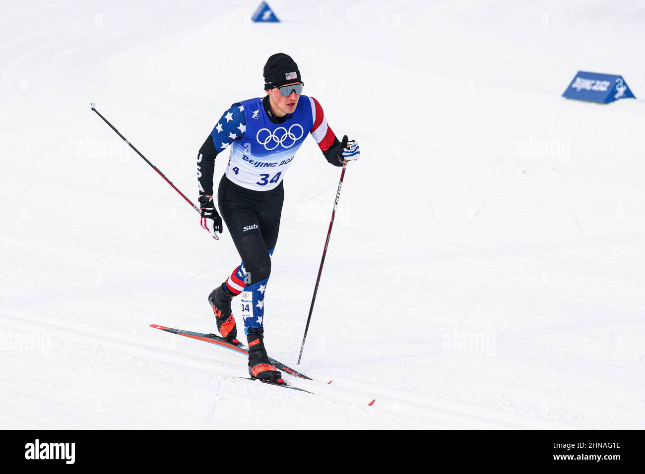 Gus Schumacher (Etats-Unis), 11 FÉVRIER 2022 - ski de fond : Classique Homme 15km lors des Jeux Olympiques d'hiver de Beijing 2022 à la Croix- Banque D'Images