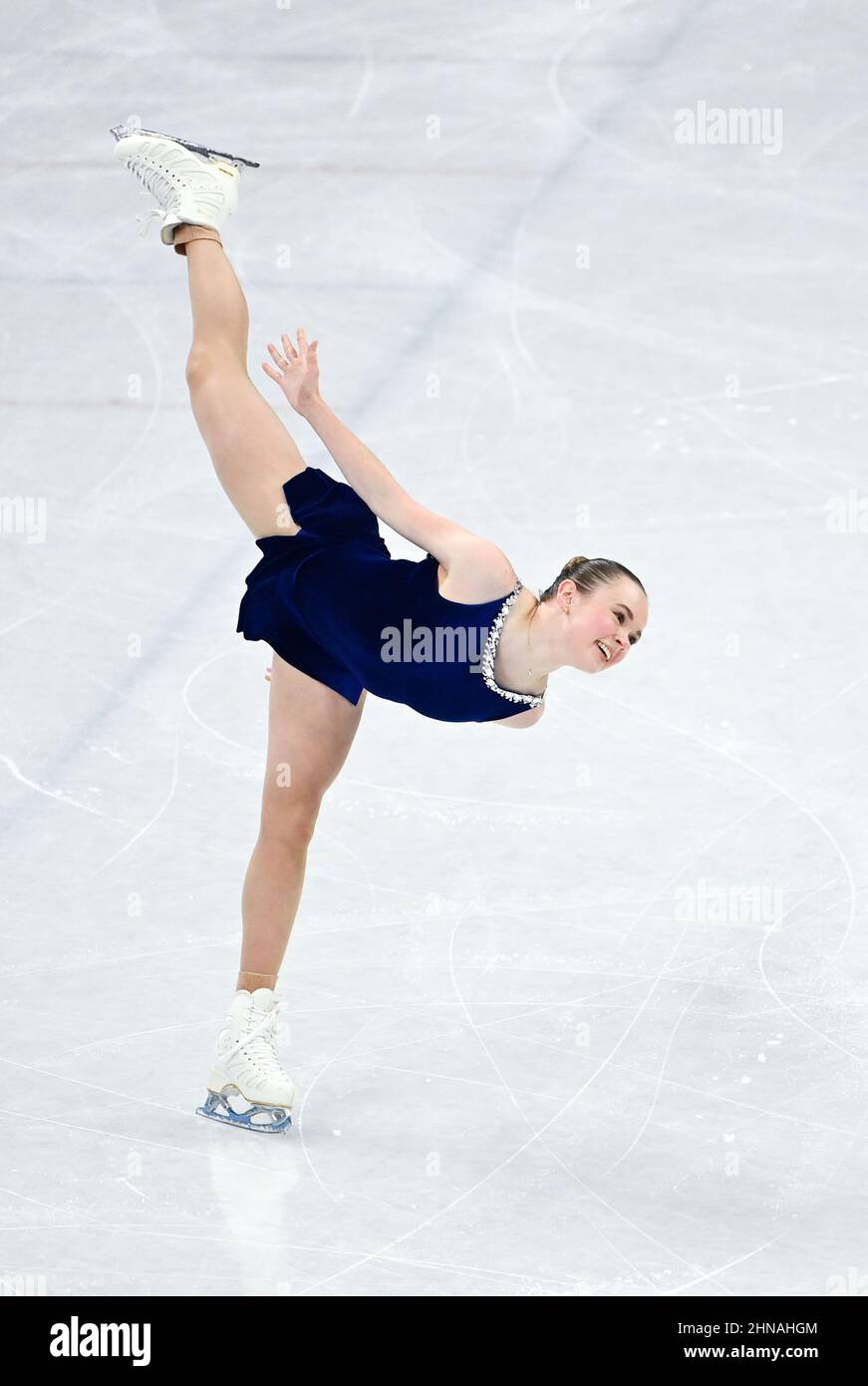Pékin, Chine. 15th févr. 2022. Mariah Bell, des États-Unis, se produit lors du programme de patinage artistique féminin single Skating Short au stade Capital Indoor à Beijing, capitale de la Chine, le 15 février 2022. Credit: Li Ran/Xinhua/Alay Live News Banque D'Images