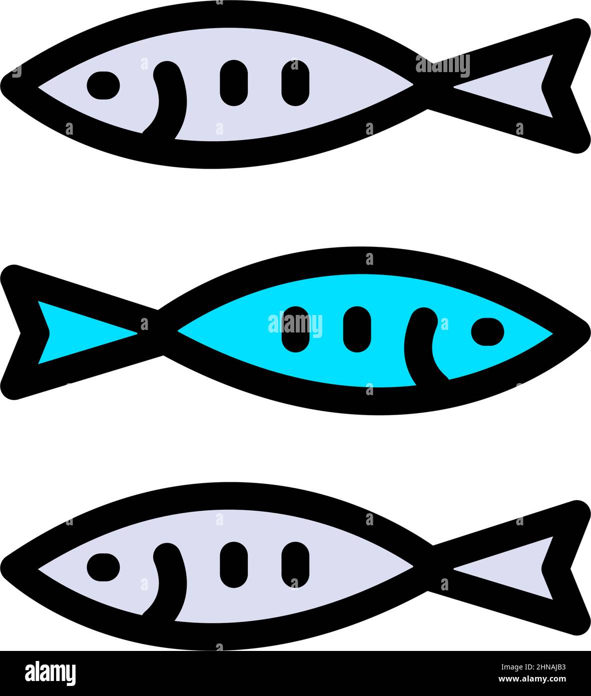 Simple poisson plat icône. Jeu de pictogrammes de couleur de contour. Sardines, sprat, anchois ou iwashi concept. Illustration vectorielle colorée isolée sur un backgro blanc Illustration de Vecteur