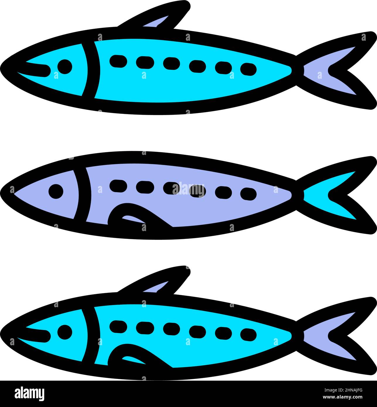 Icône simple en couleur de poisson. Jeu de pictogrammes de course. Sardines, sprat, anchois ou iwashi concept. Illustration vectorielle plate isolée sur fond blanc. V Illustration de Vecteur