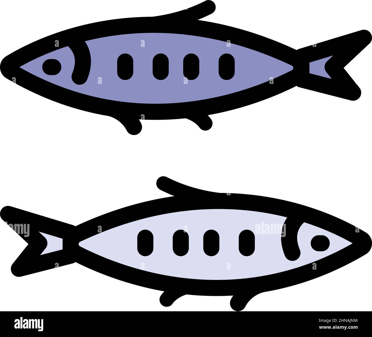 Simple poisson plat icône. Jeu de pictogrammes de couleur de contour. Sardines, sprat, anchois ou iwashi concept. Illustration vectorielle colorée isolée sur un backgro blanc Illustration de Vecteur