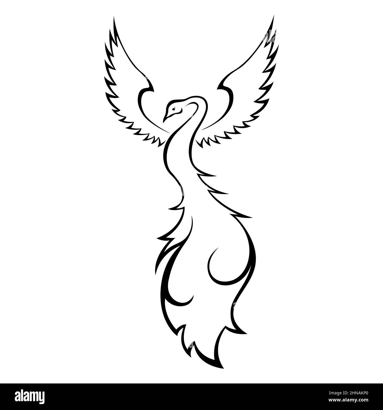 Contour noir gracieux Firebird isolé sur fond blanc, dessin à la main illustration vectorielle Illustration de Vecteur