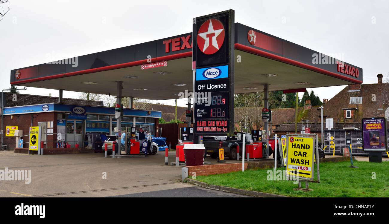 Station-service Texaco, Hampshire, Royaume-Uni Banque D'Images