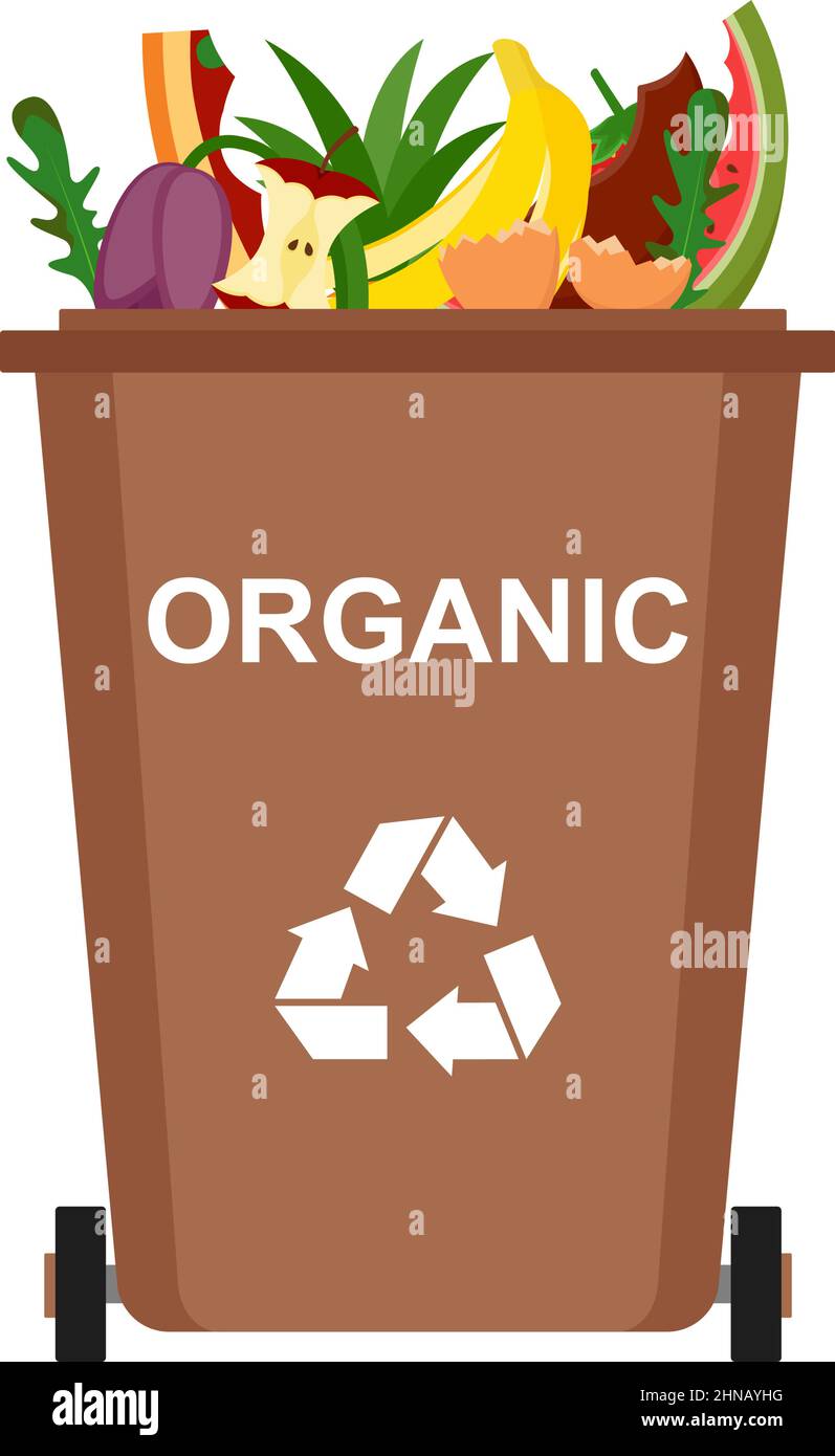 Poubelle contenant des déchets organiques, recyclage des déchets, illustration vectorielle Illustration de Vecteur