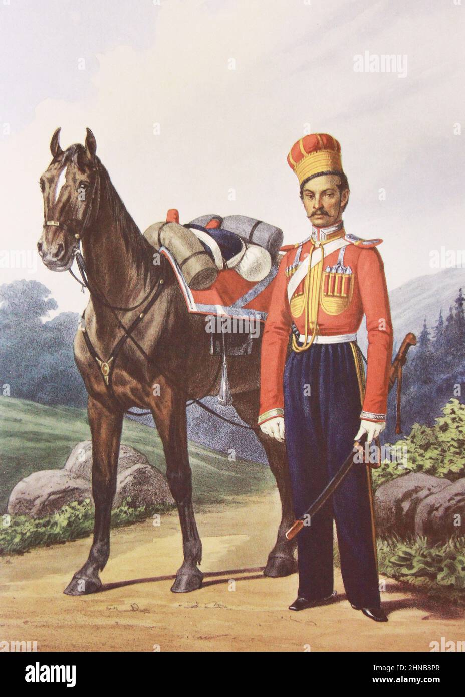 Officier non commissionné de l'escadron des gardes de vie de l'escadron des tars de Crimée en 1838-1845. Lithographie du 19th centu. Banque D'Images