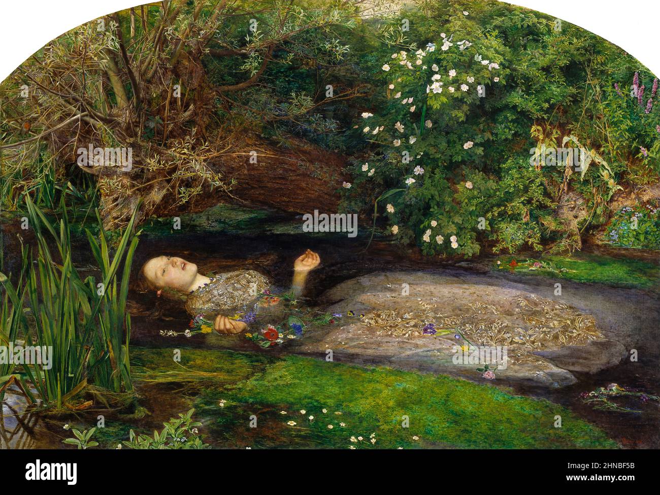 Ophelia chantant dans la rivière avant qu'elle ne se noie, du Hamlet de Shakespeare, Acte 4, scène 7. Peinture de John Everett Millais Banque D'Images
