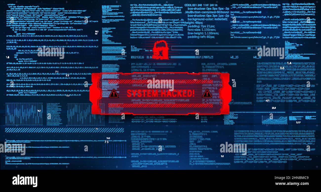 Piratage du système avec message d'information. Arrière-plan avec un code Illustration de Vecteur