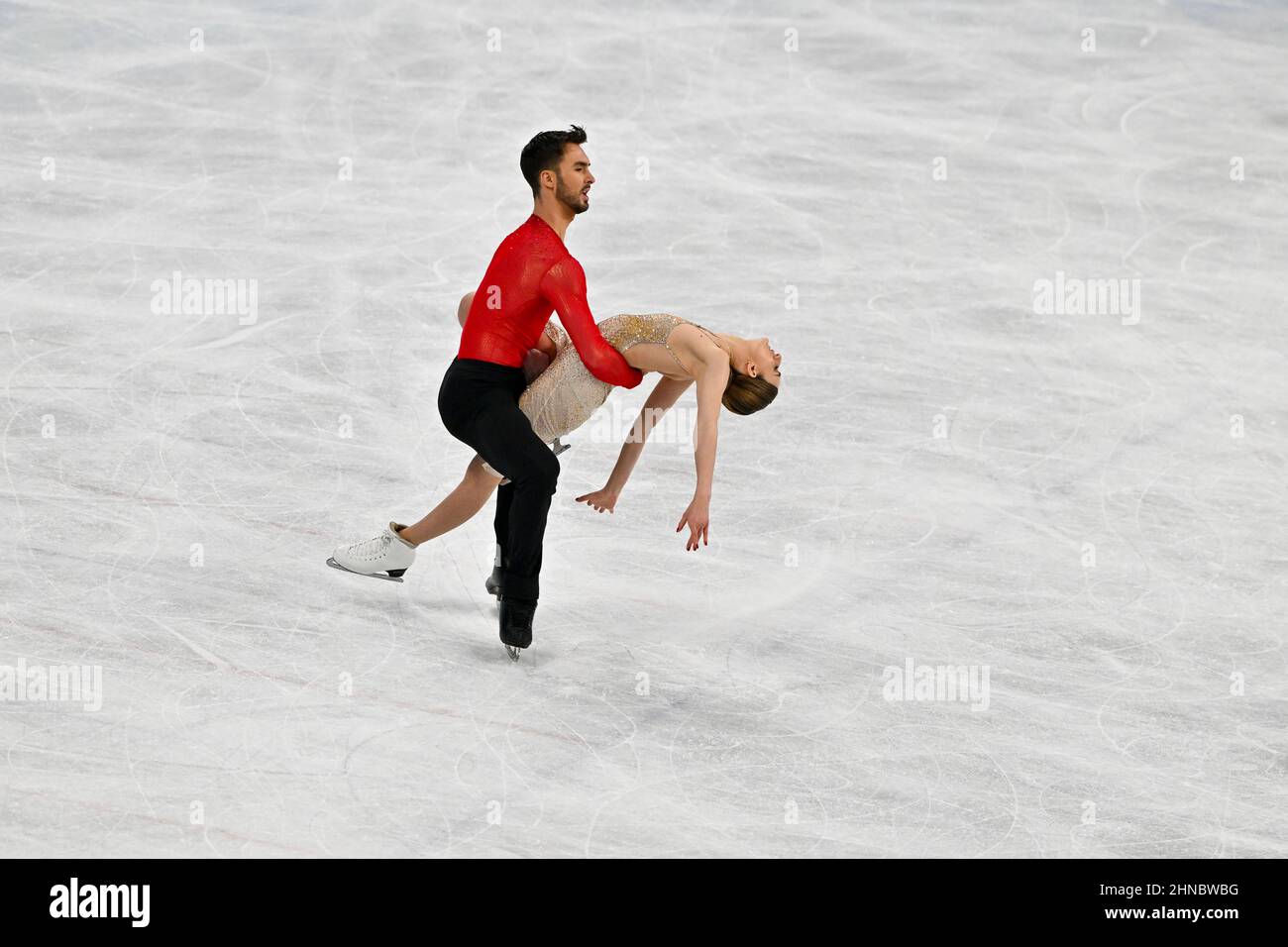 BEIJING, CHINE - FÉVRIER 14 : Gabriella Papadakis et Guillaume Cizeron de Team France patinent pendant la danse libre sur glace le dixième jour de Beijing Banque D'Images