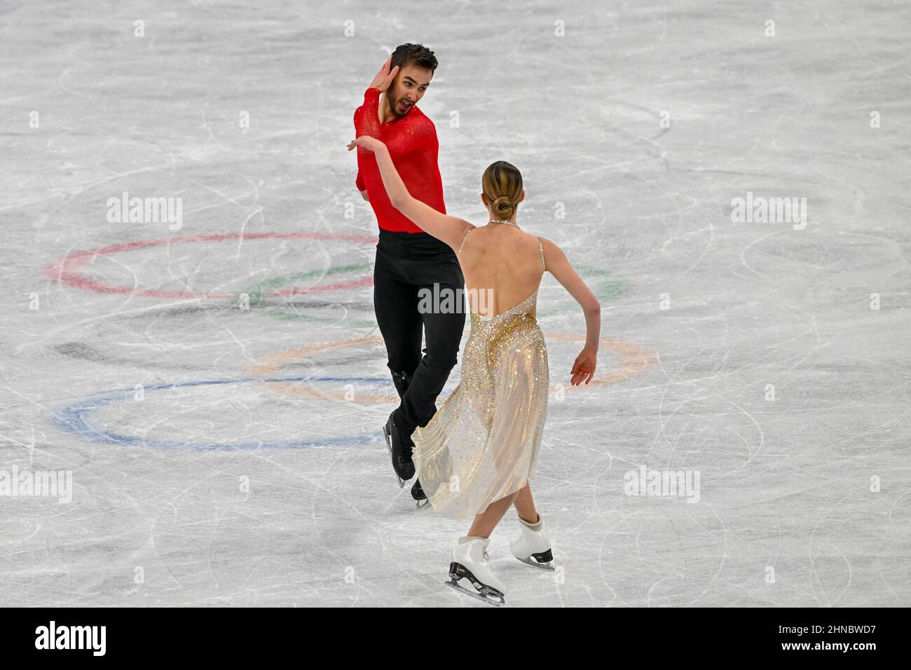 BEIJING, CHINE - FÉVRIER 14 : Gabriella Papadakis et Guillaume Cizeron de Team France patinent pendant la danse libre sur glace le dixième jour de Beijing Banque D'Images