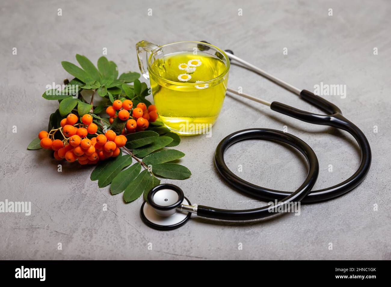 Concept de la naturopathie et de la boisson chaude à base de plantes d'hiver. Médecine à base de plantes. Banque D'Images