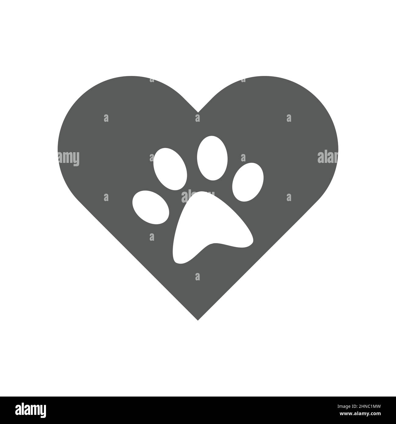 Icône vectorielle noire à imprimé coeurs et pattes. Animal de compagnie, symbole plein d'amour de chien. Illustration de Vecteur
