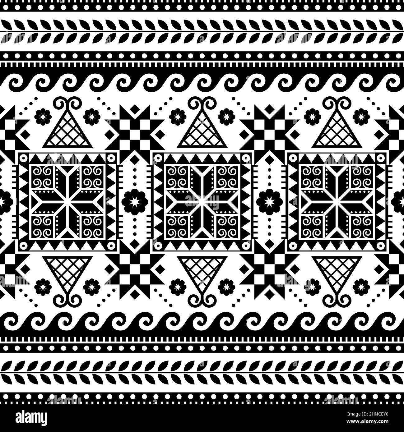 Ukrainien Hutsul Pisanky vecteur sans couture modèle folk art géométrique oeufs de Pâques répétition design en noir et blanc Illustration de Vecteur