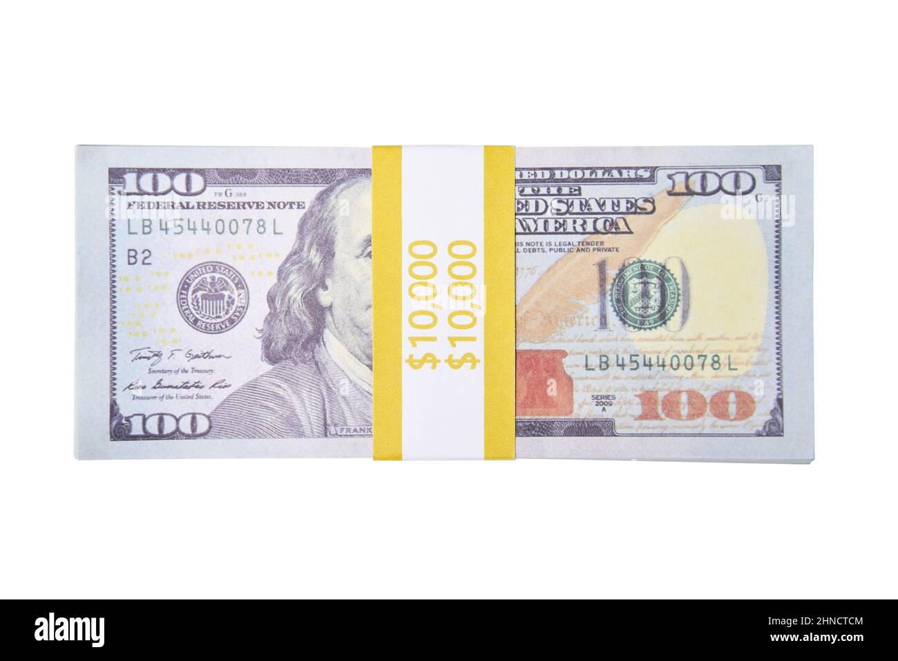 10 mille dollars américains sur fond blanc , 100 dollars bill close-up isolé Banque D'Images 10 mille dollars américains sur fond blanc , 100 dollars bill close-up isolé Banque D'Images