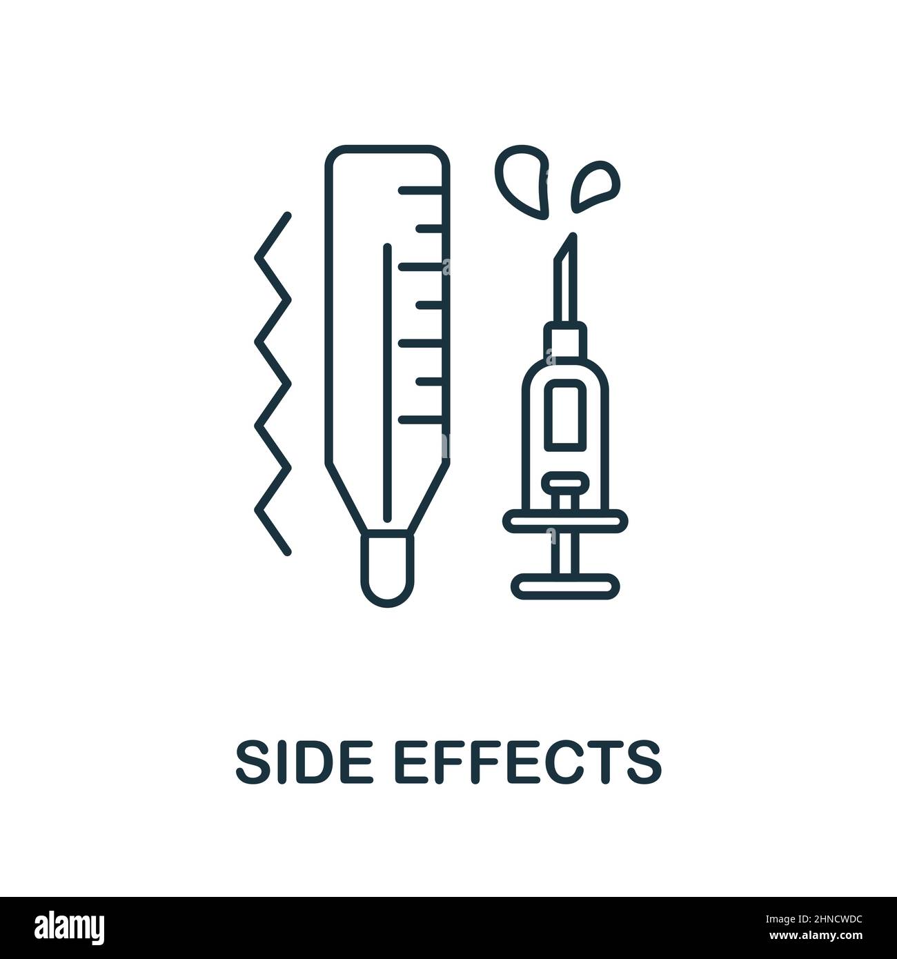 Icône effets secondaires. Élément linéaire de la collecte de vaccins. Signe d'icône d'effets secondaires linéaires pour la conception Web, les infographies et plus encore. Illustration de Vecteur