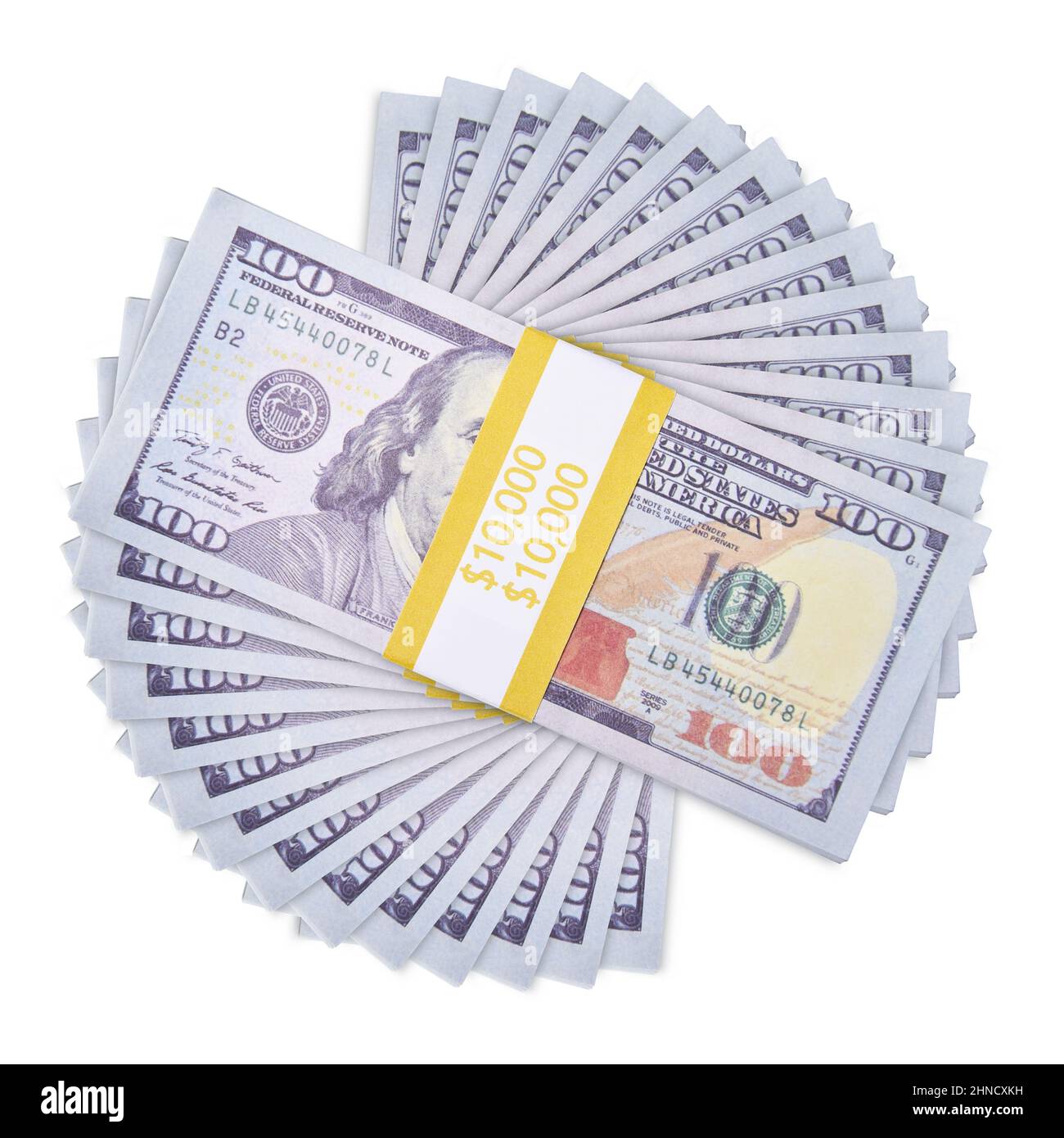 10 mille dollars américains sur fond blanc , 100 dollars bill close-up isolé Banque D'Images 10 mille dollars américains sur fond blanc , 100 dollars bill close-up isolé Banque D'Images