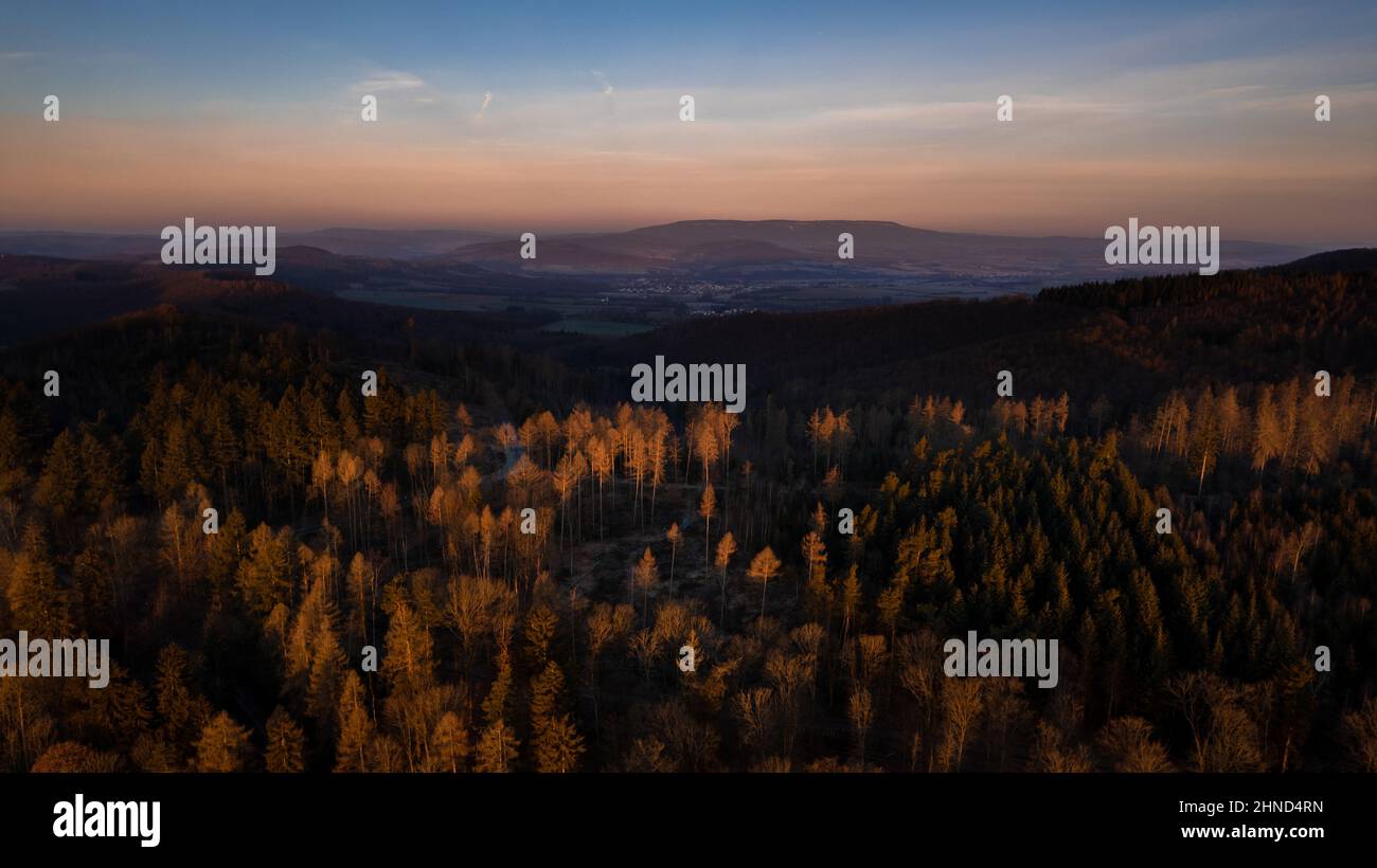 Eyriel overwiev lever du soleil forêt allemagne rideau de fer Banque D'Images