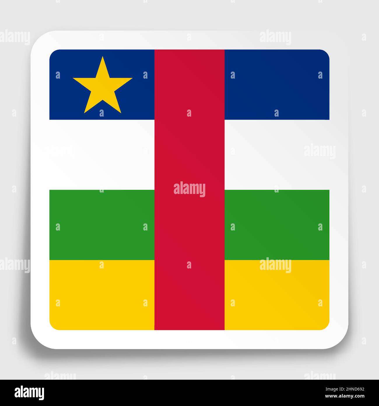 Icône de drapeau de la République centrafricaine sur un autocollant carré en papier avec ombre. Bouton pour applications mobiles ou Web. Vecteur Illustration de Vecteur